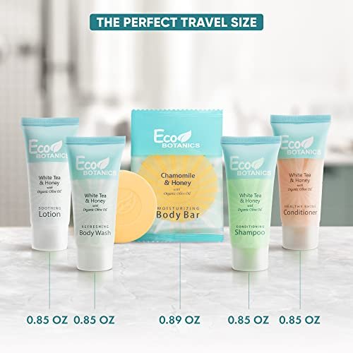 Eco Botanics Hotel Soaps & Toiletries Bulk Set | 1-Shoppe Amenities Kit | 0.85oz Shampoo & Conditioner, Body Wash, Lotion, 0.89oz Bar Soap | Travel Size | 150 Pieces - Image 5