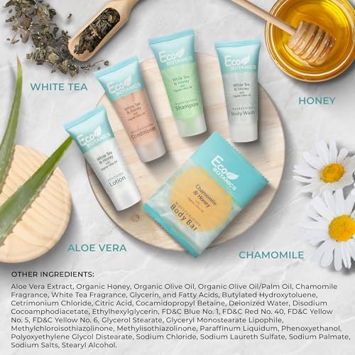 Eco Botanics Hotel Soaps & Toiletries Bulk Set | 1-Shoppe Amenities Kit | 0.85oz Shampoo & Conditioner, Body Wash, Lotion, 0.89oz Bar Soap | Travel Size | 150 Pieces - Image 4