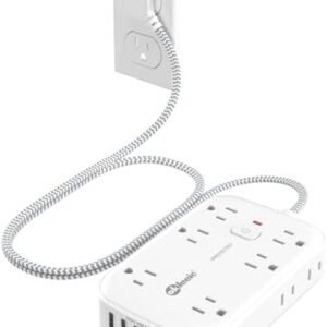Flat Multi Plug Extender with 6 USB Wall Charger(3 USB C), 12 AC Outlets Wall Adapter, 3 ft Thin Extension Cord, Flat Plug Surge Protector Power Strip (2100J) for Home, Office, College Dorm. White