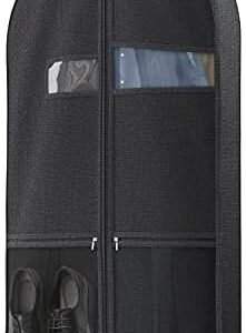 43" Travel Garment Bag with Accessories Zipper Pocket, Heavy Duty Suit Bag for Suits, Tuxedos, Dresses, Coats, Black, 1 pack