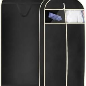 MISSLO 43" Gusseted Travel Garment Bag with Accessories Zipper Pocket Breathable Suit Garment Cover for Shirts Dresses Coats, Black