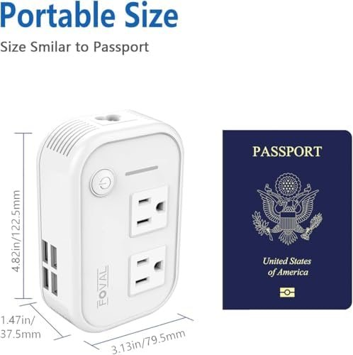 FOVAL Power Step Down 220V to 110V Travel Voltage Converter International Power Adapter for Hair Straightener/Curling Iron with 4-Port USB Charging US/UK/AU/EU Universal Plug Adapter (White) - Image 6