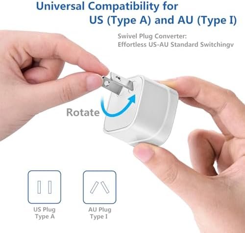 FOVAL Power Step Down 220V to 110V Travel Voltage Converter International Power Adapter for Hair Straightener/Curling Iron with 4-Port USB Charging US/UK/AU/EU Universal Plug Adapter (White) - Image 3