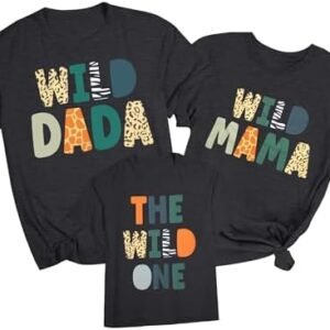 Family Trips Matching Shirts : Wild One Print Tee Safari Animal Theme Parent-Child Outfit