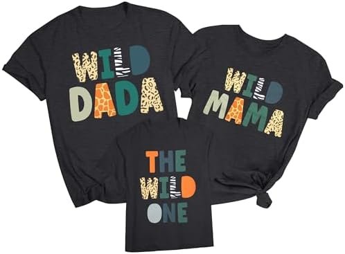 Family Trips Matching Shirts : Wild One Print Tee Safari Animal Theme Parent-Child Outfit