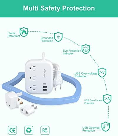 European Travel Plug Adapter, Alitayee EU/UK/US Travel Power Strip with 3 Outlets 3 USB Ports, International Universal Plug Adapter with 3ft Extension Cord to EU UK Italy Spain France Germany Cruise - Image 6