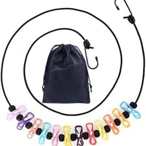 Retractable Portable Travel Clothesline, Clothing Line with 12 Clothes Clips for Indoor Laundry Drying Line with Clothesline Stops, Outdoor Camping Accessories