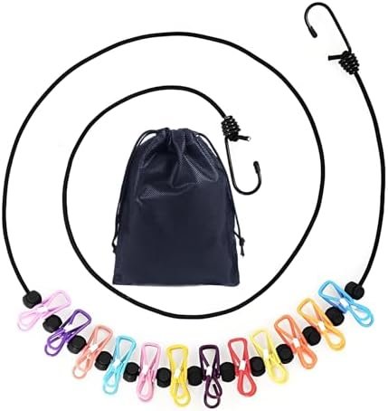 Retractable Portable Travel Clothesline, Clothing Line with 12 Clothes Clips for Indoor Laundry Drying Line with Clothesline Stops, Outdoor Camping Accessories
