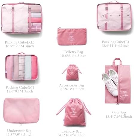 8 Pieces Mesh Packing Cubes for Travel, Luggage Packing Organizers Bags Set, Travel Essentials Suitcases Accessories with Laundry Bag, Storage Shoe Bag, Clothing Underwear Bag (Pink, 8 set) - Image 4