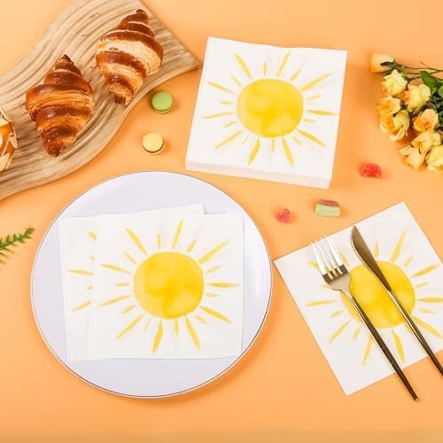100Pcs Boho Sun Party Napkins First Trip Around The Sun Disposable Paper Napkins Hippie Summer Sunshine 6.5" Luncheon Cocktail Napkin for Birthday Baby Shower Party Supplies - Image 7
