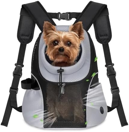 WOYYHO Pet Dog Carrier Backpack Small Dog Front Backpack Ventilated Mesh Dog Travel Back Pack with Safety Belt for Travel Hiking Cycling Outdoor Adventures (Size S: 2-4.5 lbs, Grey)