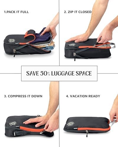 Large Compression Packing Cubes for Travel-Packing Cube Luggage Organizers 7 Piece Set for Checked Luggage-Ultralight, Expandable/Compression Bags by TRIPPED Travel Gear (Grey/Orange) - Image 5