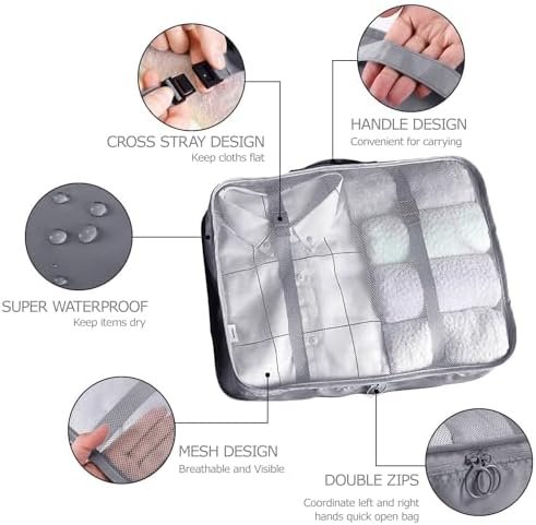 8 Set Packing Cubes for Suitcases Travel Luggage Packing Organizers,Travel Essentials Accessories Luggage Organizer with Shoe Bag Tioletry/Laundry Bag(Grey) - Image 2