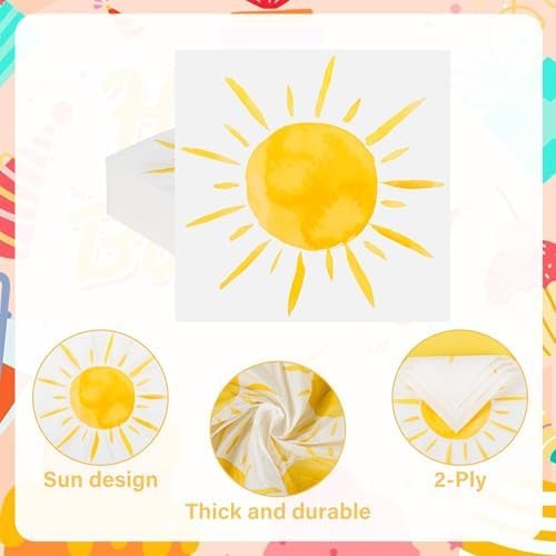 100Pcs Boho Sun Party Napkins First Trip Around The Sun Disposable Paper Napkins Hippie Summer Sunshine 6.5" Luncheon Cocktail Napkin for Birthday Baby Shower Party Supplies - Image 3