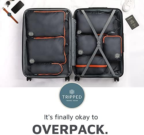 Large Compression Packing Cubes for Travel-Packing Cube Luggage Organizers 7 Piece Set for Checked Luggage-Ultralight, Expandable/Compression Bags by TRIPPED Travel Gear (Grey/Orange) - Image 8