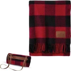 Pendleton Wool Blanket - Camping Blanket with Leather Strap Carrier - Plaid, Soft, Virgin Wool, Backpacking Blanket for Warmth and Comfort, Outdoor Adventures, Travel, Picnics, and Cozy Home Comfort