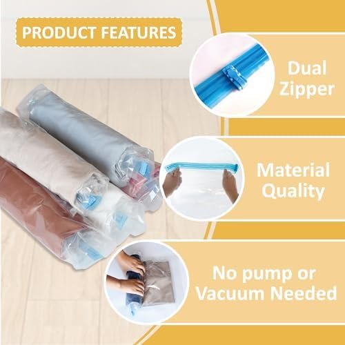 Compression Bags for Travel - Travel Essentials - 12 Pack Space Saver Bags - No Vacuum Needed - Compression Packing Bags for Cruise Accessories - Image 4
