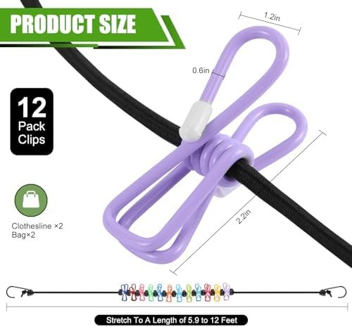 2 Pack Camping Clothesline Portable 12 Clothespins, Camping Accessories Travel Clothesline for Outdoor Indoor, Retractable Clothes Line Elastic Clothesline for Camper Hotel Room - Image 7