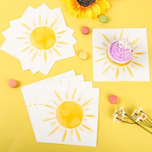 100Pcs Boho Sun Party Napkins First Trip Around The Sun Disposable Paper Napkins Hippie Summer Sunshine 6.5" Luncheon Cocktail Napkin for Birthday Baby Shower Party Supplies - Image 4
