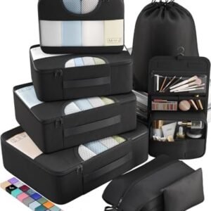 Veken 10 Set/8 Set Packing Cubes for Travel Essentials, Suitcase Organizer Bags in 4 Sizes, Carry-On Luggage Accessories with Large Laundry & Toiletry Bag, Must-Have for Airplane, Road Trip & Camping