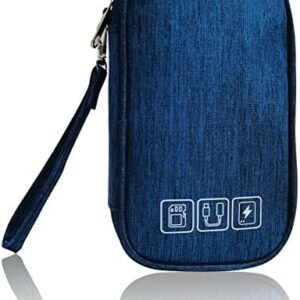 Electronic Organizer Bag Cable Organizer Travel Cord Organizer Case Pouch Portable Carrying Case for Charger Hard Drive Earphone USB SD Card (Navy)