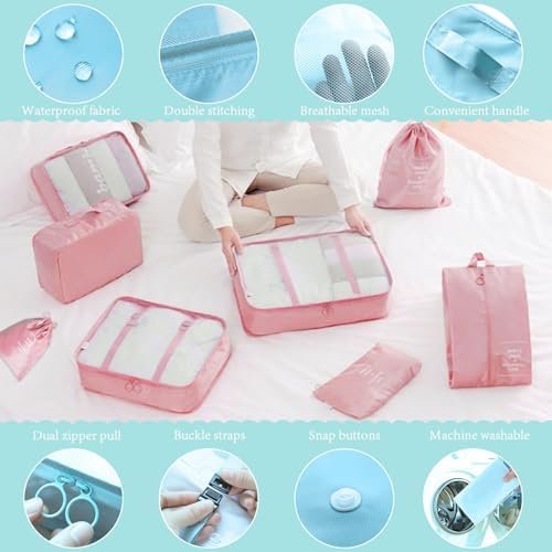 8 Pieces Mesh Packing Cubes for Travel, Luggage Packing Organizers Bags Set, Travel Essentials Suitcases Accessories with Laundry Bag, Storage Shoe Bag, Clothing Underwear Bag (Pink, 8 set) - Image 3