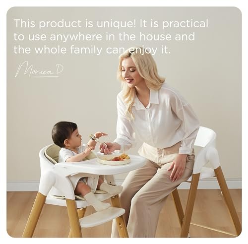 KUB High Chair for Babies and Toddlers Adjustable Foldable Convertible 5 Point Harness Easy Clean Wood-Printed Metal with Removable Tray Baby Highchair for Family (White&Natural Wood-Printed Metal) - Image 9