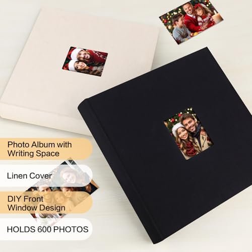 Photo Album 4x6 600 Photos with Writing Space,4 x 6 Photo Book Linen Cover with Front Window, 4x6 Picture Album, 600 Photos Photo Album Book for Wedding Kids Travel Family Baby Pictures (Black) - Image 3