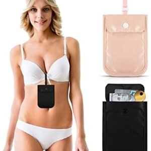 2 Pieces Travel Bra Wallet for Women Hidden Bra Wallet Pickpocket Proof Under Clothes Money Belt Pouch Secret for Passport Money Valuables(4 x 5.4 Inch,Black, Pink)