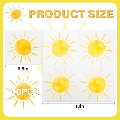 100Pcs Boho Sun Party Napkins First Trip Around The Sun Disposable Paper Napkins Hippie Summer Sunshine 6.5" Luncheon Cocktail Napkin for Birthday Baby Shower Party Supplies - Image 2