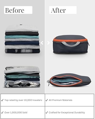 Large Compression Packing Cubes for Travel-Packing Cube Luggage Organizers 7 Piece Set for Checked Luggage-Ultralight, Expandable/Compression Bags by TRIPPED Travel Gear (Grey/Orange) - Image 6
