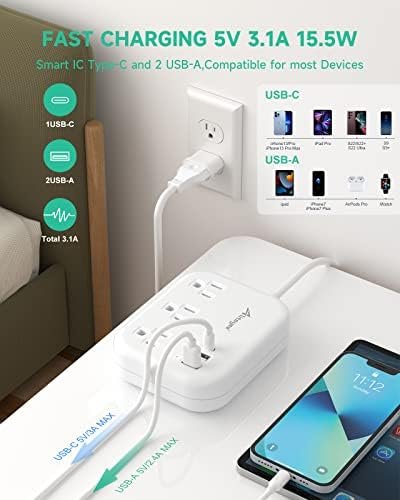 European Travel Plug Adapter, Alitayee EU/UK/US Travel Power Strip with 3 Outlets 3 USB Ports, International Universal Plug Adapter with 3ft Extension Cord to EU UK Italy Spain France Germany Cruise - Image 4