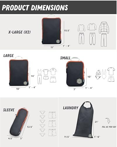 Large Compression Packing Cubes for Travel-Packing Cube Luggage Organizers 7 Piece Set for Checked Luggage-Ultralight, Expandable/Compression Bags by TRIPPED Travel Gear (Grey/Orange) - Image 4