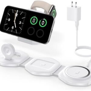 3 in 1 Wireless Charging Station for Apple Multiple Devices, Foldable Magnetic Fast Travel Charger, Compatible with MagSafe iPhone 16 15 14 13 12 Apple Watch & AirPod, Gift for Women