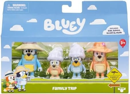 Bluey Figure 4-Packs, Family Trip, 2.5 Inch Poseable, Bingo, Bandit and Chilli, with Accessories, Kids Can Recreate Their Favorite Moments - Image 3