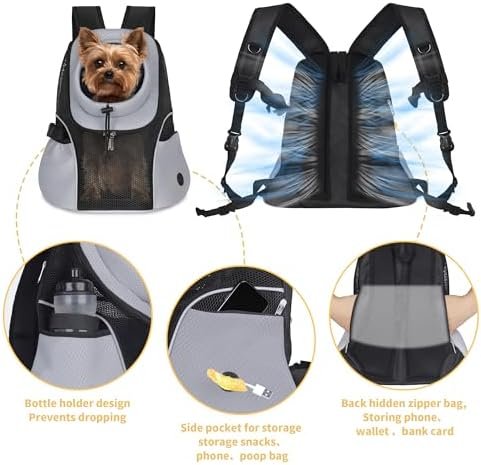 WOYYHO Pet Dog Carrier Backpack Small Dog Front Backpack Ventilated Mesh Dog Travel Back Pack with Safety Belt for Travel Hiking Cycling Outdoor Adventures (Size S: 2-4.5 lbs, Grey) - Image 3