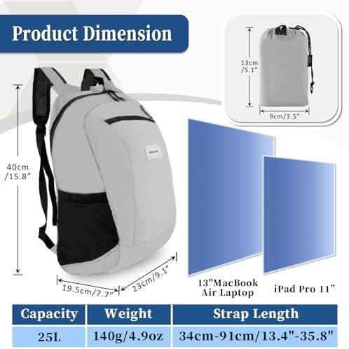 Hiking Daypack - Lightweight & Water-Resistant Portable Backpack for Travel, Camping, Outdoor Adventures(25L, grey) - Image 7