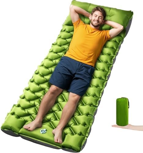 Ultralight Camping Sleeping Pad with Built-in Pillow & Foot Pump, Compact Inflatable Air Mattress for Backpacking, Hiking, Tent, Travel Camp & Outdoor Adventures