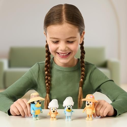 Bluey Figure 4-Packs, Family Trip, 2.5 Inch Poseable, Bingo, Bandit and Chilli, with Accessories, Kids Can Recreate Their Favorite Moments - Image 2