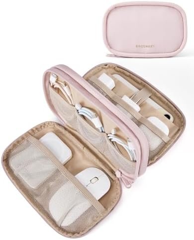 BAGSMART Cord Organizer Travel Cable Bag, Compact Tech Electronic Organizer Travel Case, Essentials for Charger, Cable, Phone, Flash drive, Double Layers (Pink)