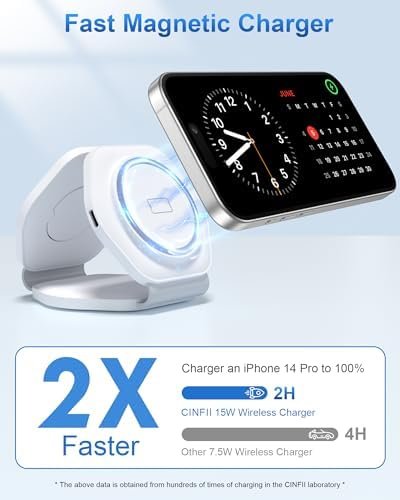3 in 1 Wireless Charging Station for Apple Multiple Devices, Foldable Magnetic Fast Travel Charger, Compatible with MagSafe iPhone 16 15 14 13 12 Apple Watch & AirPod, Gift for Women - Image 4