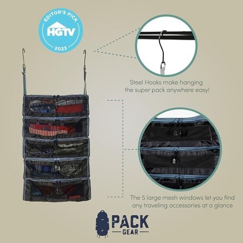 Pack Gear Hanging Suitcase Organizer - Our Large Hanging Luggage Organizer Fits Any Suitcase - Our Packing Cubes For Travel Uses Mesh Windows to Make it Easy to Find your Clothes (Black, L) - Image 8