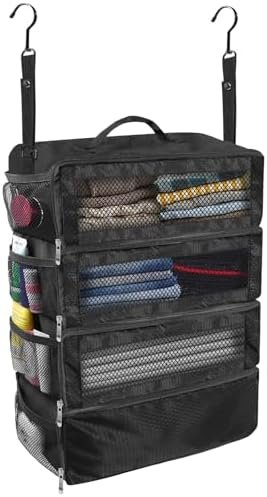 Suitcase Organizer, Travel Luggage Organizer Portable Hanging Travel Shelves Collapsible Hanging Packing Cubes for Carry on Suitcase