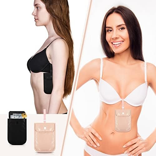 2 Pieces Travel Bra Wallet for Women Hidden Bra Wallet Pickpocket Proof Under Clothes Money Belt Pouch Secret for Passport Money Valuables(4 x 5.4 Inch,Black, Pink) - Image 3