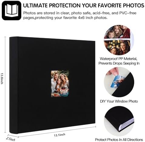 Photo Album 4x6 600 Photos with Writing Space,4 x 6 Photo Book Linen Cover with Front Window, 4x6 Picture Album, 600 Photos Photo Album Book for Wedding Kids Travel Family Baby Pictures (Black) - Image 6