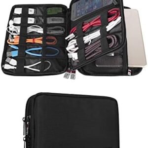 BUBM Double Layer Electronic Accessories Organizer, Travel Gadget Bag for Cables, USB Flash Drive, Plug and More, Perfect Size Fits for iPad Mini (Medium, Black)