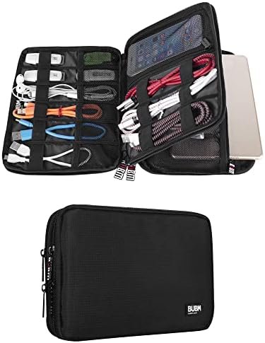 BUBM Double Layer Electronic Accessories Organizer, Travel Gadget Bag for Cables, USB Flash Drive, Plug and More, Perfect Size Fits for iPad Mini (Medium, Black)