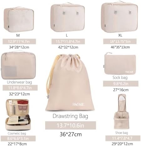 BAGAIL 8 Set Packing Cubes Luggage Packing Organizers for Travel Accessories-Cream - Image 2
