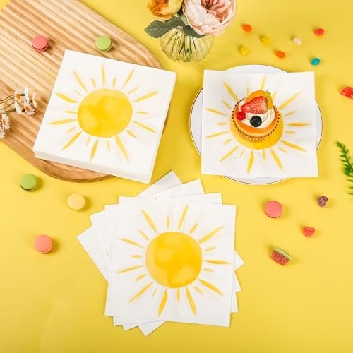 100Pcs Boho Sun Party Napkins First Trip Around The Sun Disposable Paper Napkins Hippie Summer Sunshine 6.5" Luncheon Cocktail Napkin for Birthday Baby Shower Party Supplies - Image 5