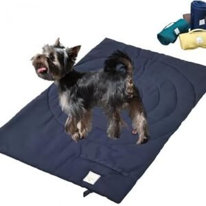 Foldable Waterproof Dog Mat | 37.4"x25.6" Portable Camping Travel Bed with Handle | All-Breed Training Pad, Machine Washable | Blocks Moisture, Easy Clean for Outdoor Adventures (Blue)